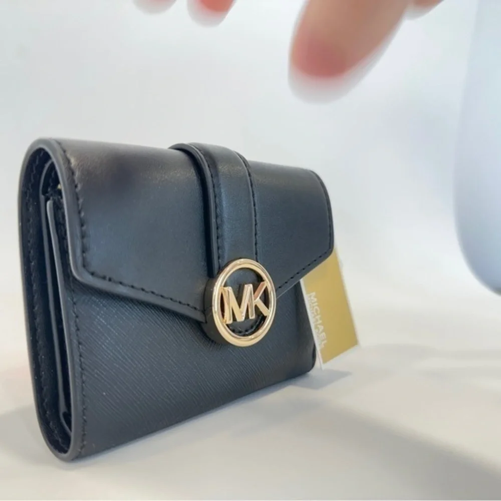 Michael Kors Carmen Medium Flap Bifold Wallet in Black